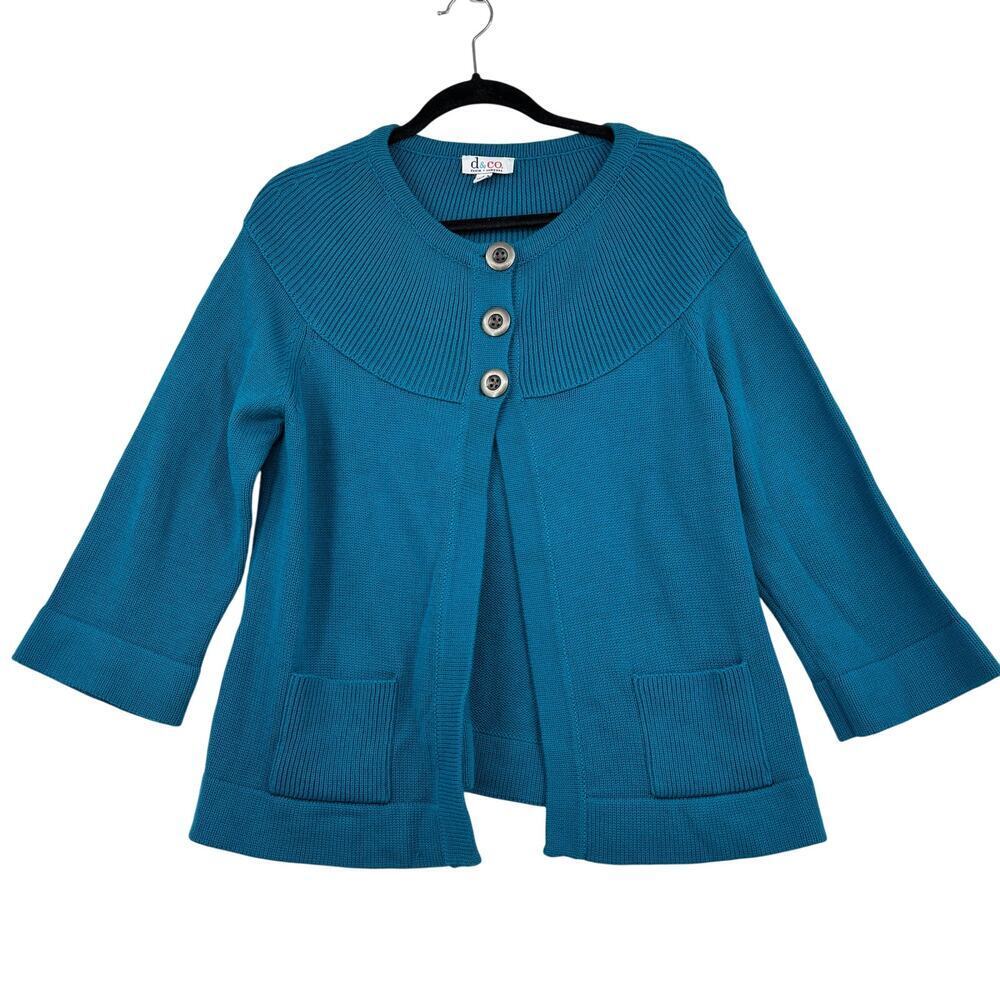 Denim & Co Cardigan Sweater Womens Size S Blue Pockets 3 Buttons